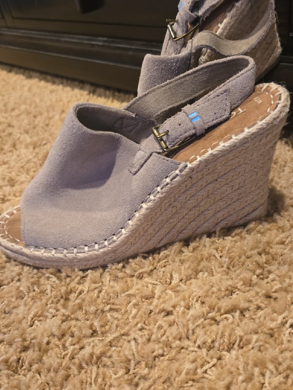 TOMS Gray Suede Espadrille Wedge Sandals - Picture 3 of 4